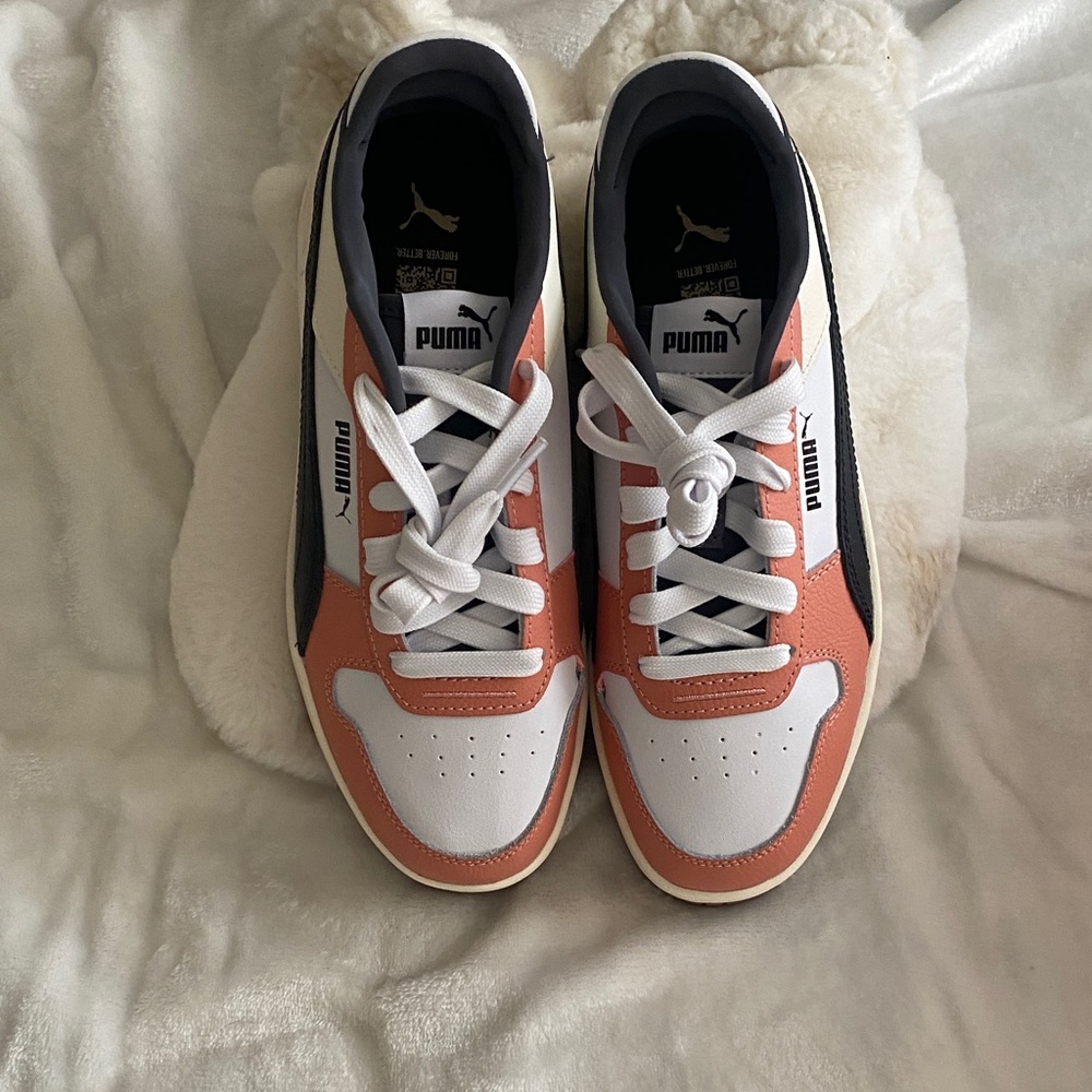 Puma Coral and White Sneakers. Size 8